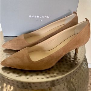 Nude Suede Kitten Toe Pumps